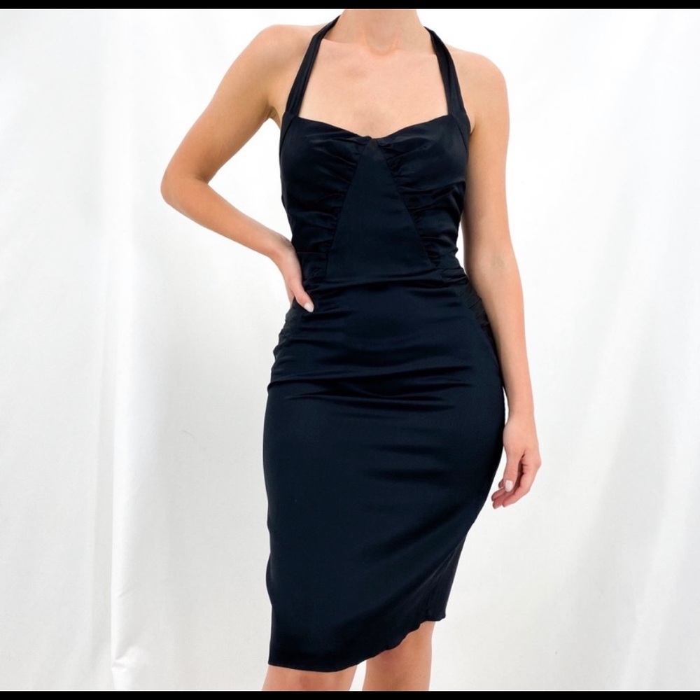 Betsey Johnson Halter Sweetheart Neck Blck Midi Dress